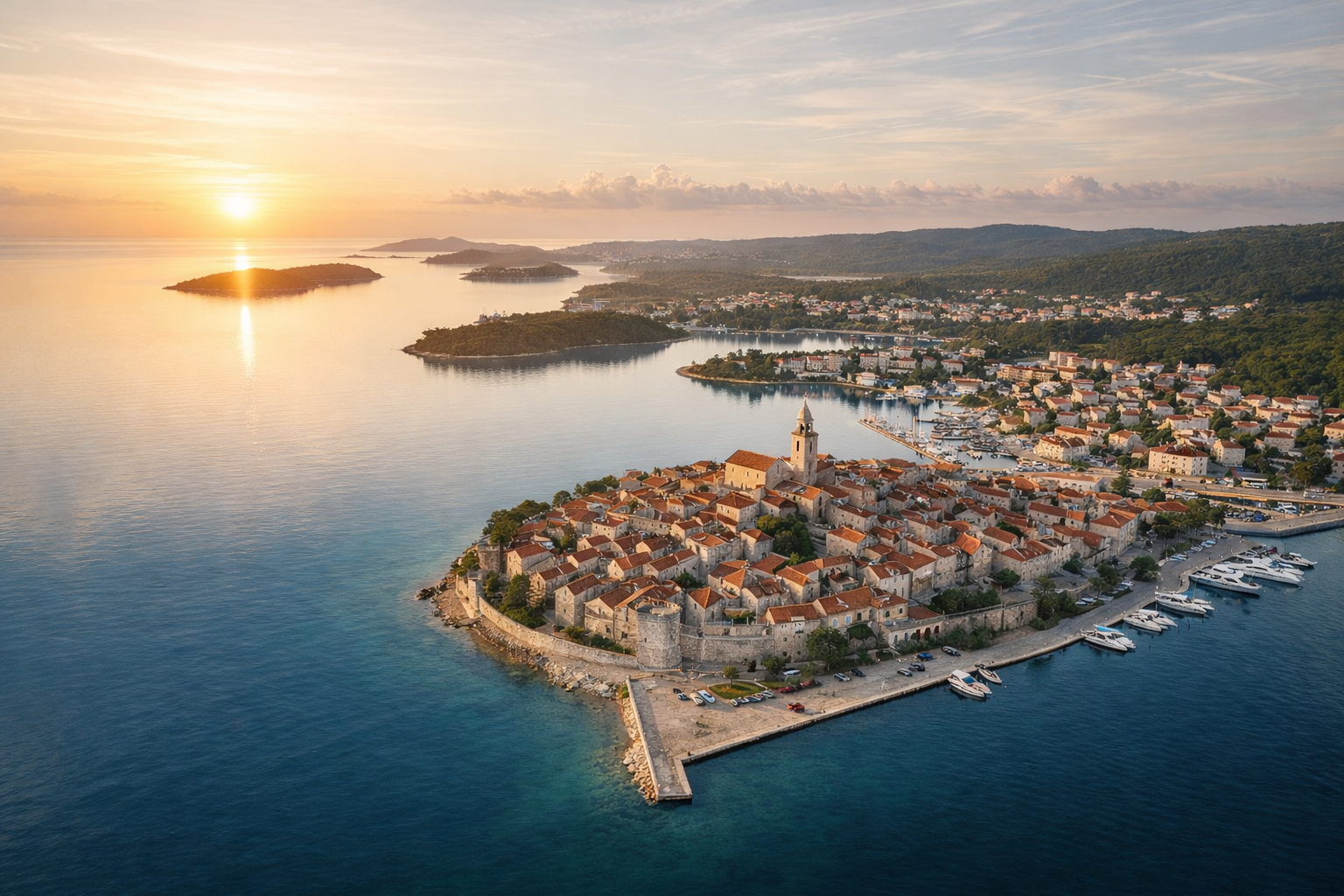 Korcula Old Town aerial view private boat tour from Makarska