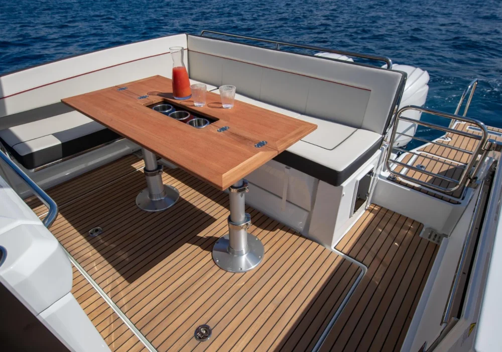 Cap Camarat 9 WA Serie 2 aft cockpit and patio area for relaxing on board