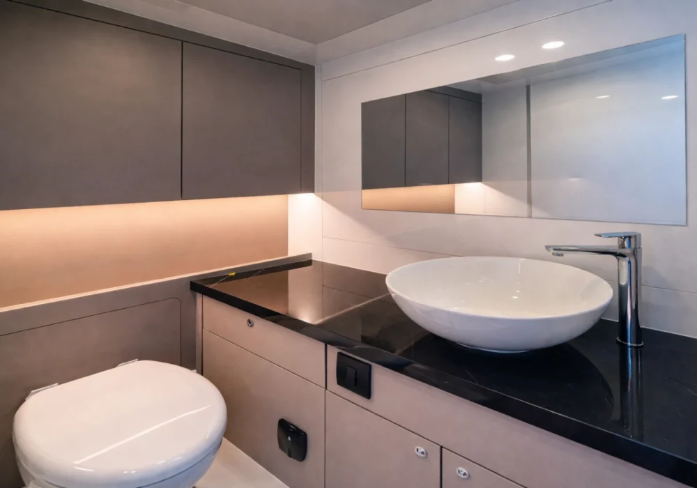 Modern bathroom interior on Colnago 38 OPEN luxury boat