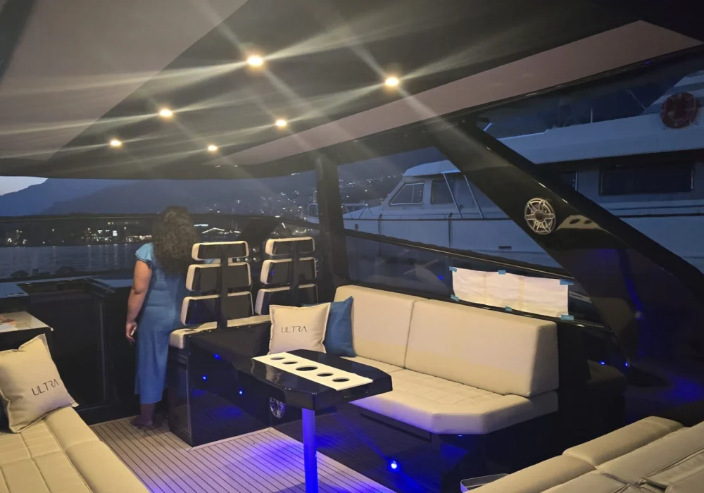 Luxury cockpit and evening ambient lighting on Colnago 38 OPEN